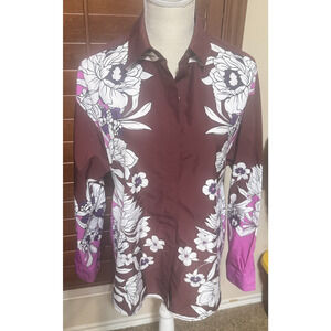 Express Portofino Shirt Bold Floral Boyfriend Button Up Long Sleeve Blouse sz XS